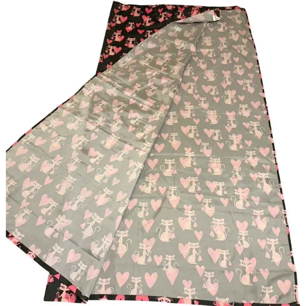 Unbranded Pink & Black Cats/Hearts Pattern Shower Curtain 100% Polyester 70x70.5